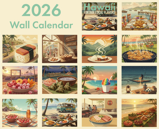 Vintage Hawaii Food Travel Wall Calendar 2026, Hawaiian Island Art Poster