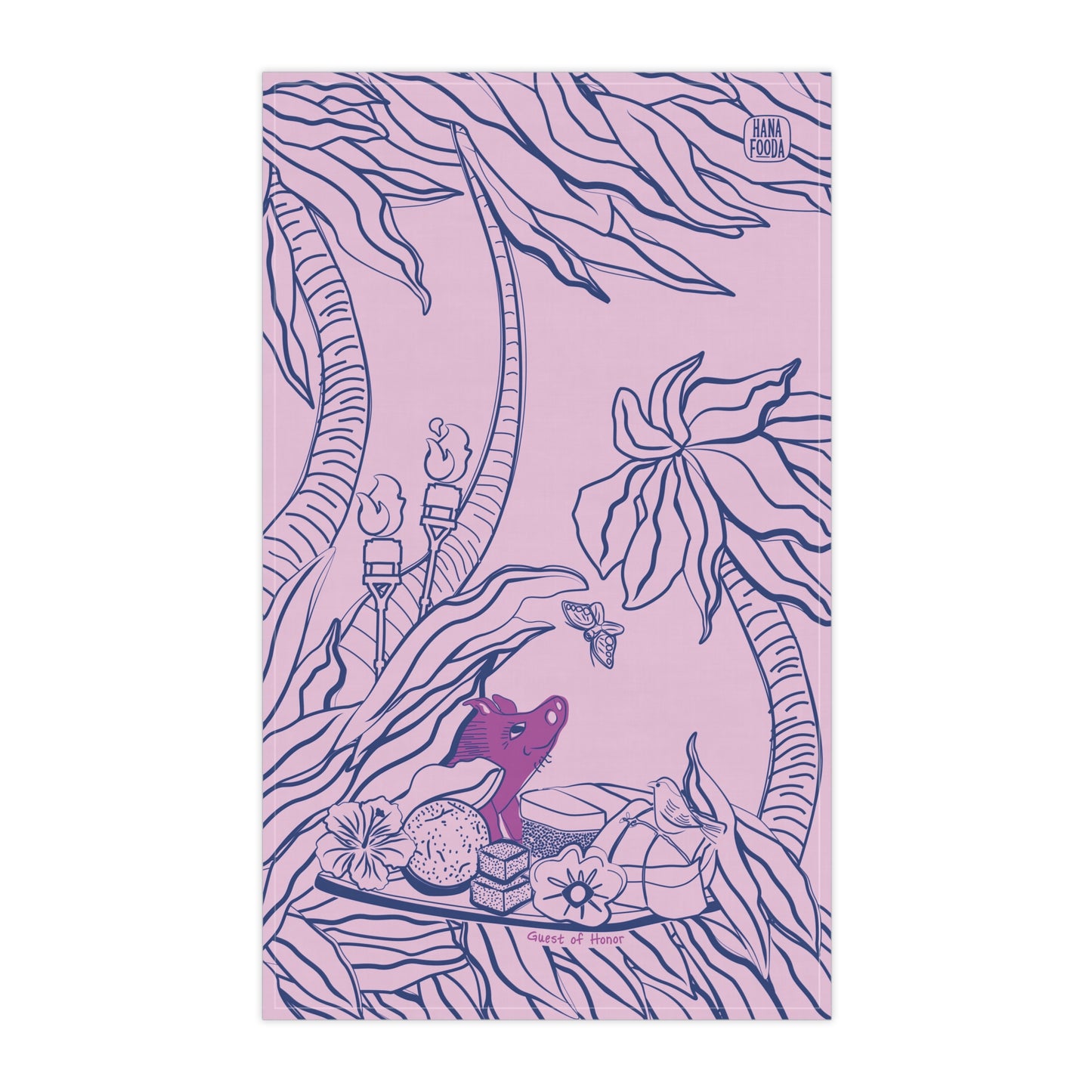 The Luau Guest of Honor – Pink Hawaiian Tea Towel, Funny Ironic Kitchen Towel Gift